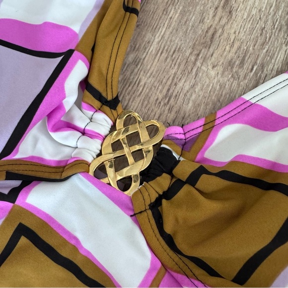 NWT! Anne Cole Stylish Geometric Halter Top - Pink, Black, Brown - Picture 5 of 7